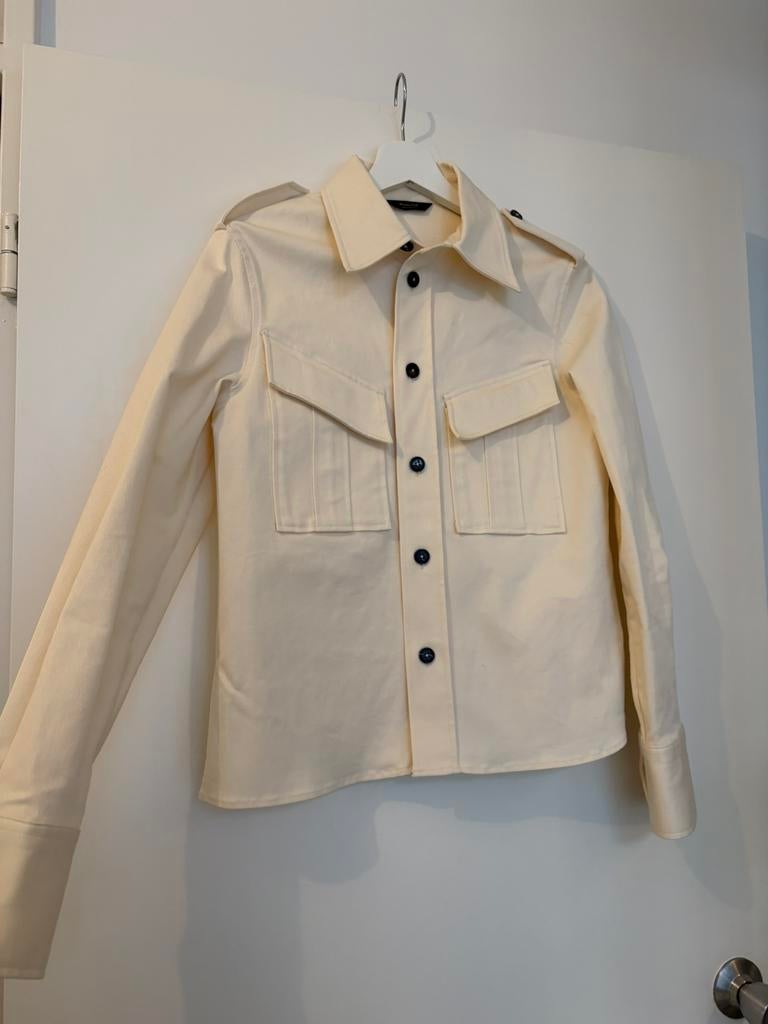 Veste Massimo Dutti, veste en jean boutonnée beige et noire, Enlèvement ou Envoi, Comme neuf, Taille 36 (S), Beige