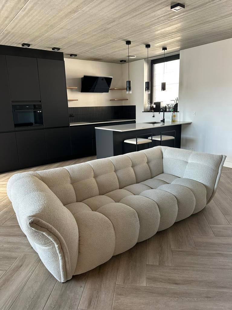 Beige Teddy Boucle Zetel, Huis en Inrichting, Ophalen, Zo goed als nieuw, Driepersoons, Overige materialen