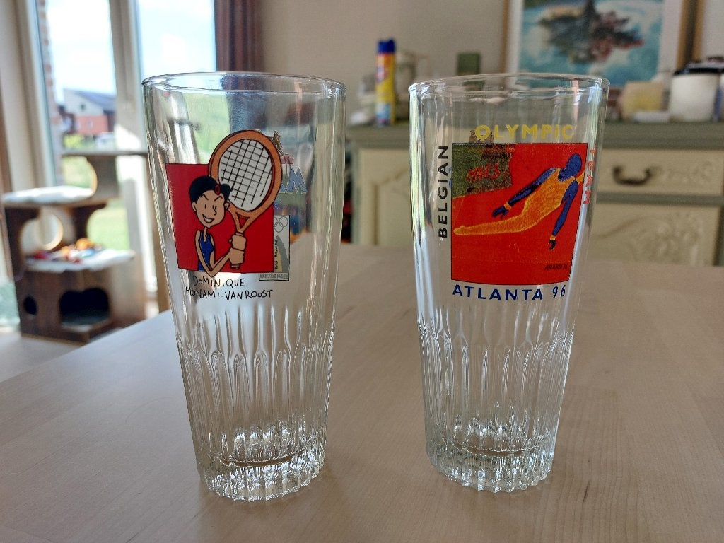 Maes Olympic 1996 glazen – Belgian Team & Monami, Ophalen, Zo goed als nieuw, Bierglas