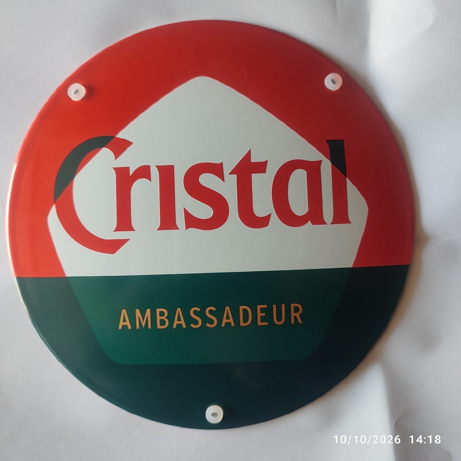 Belle plaque émaillée CRISTAL AMBASSADEUR ., Collections, Enlèvement ou Envoi, Neuf, Panneau, Plaque ou Plaquette publicitaire