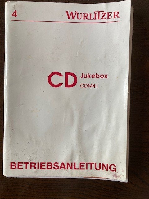 WURLITZER CD JUKEBOX CDM4I BETRIEBSANLEITUNG, Verzamelen, Automaten | Jukeboxen, Ophalen of Verzenden, Gebruikt, 1970 tot heden