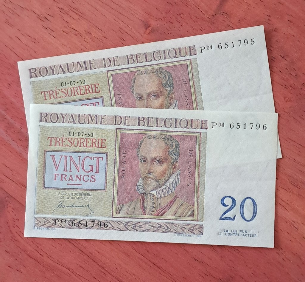 2 20 francs consécutifs 1950 - A/Unc, Envoi, Billets en vrac