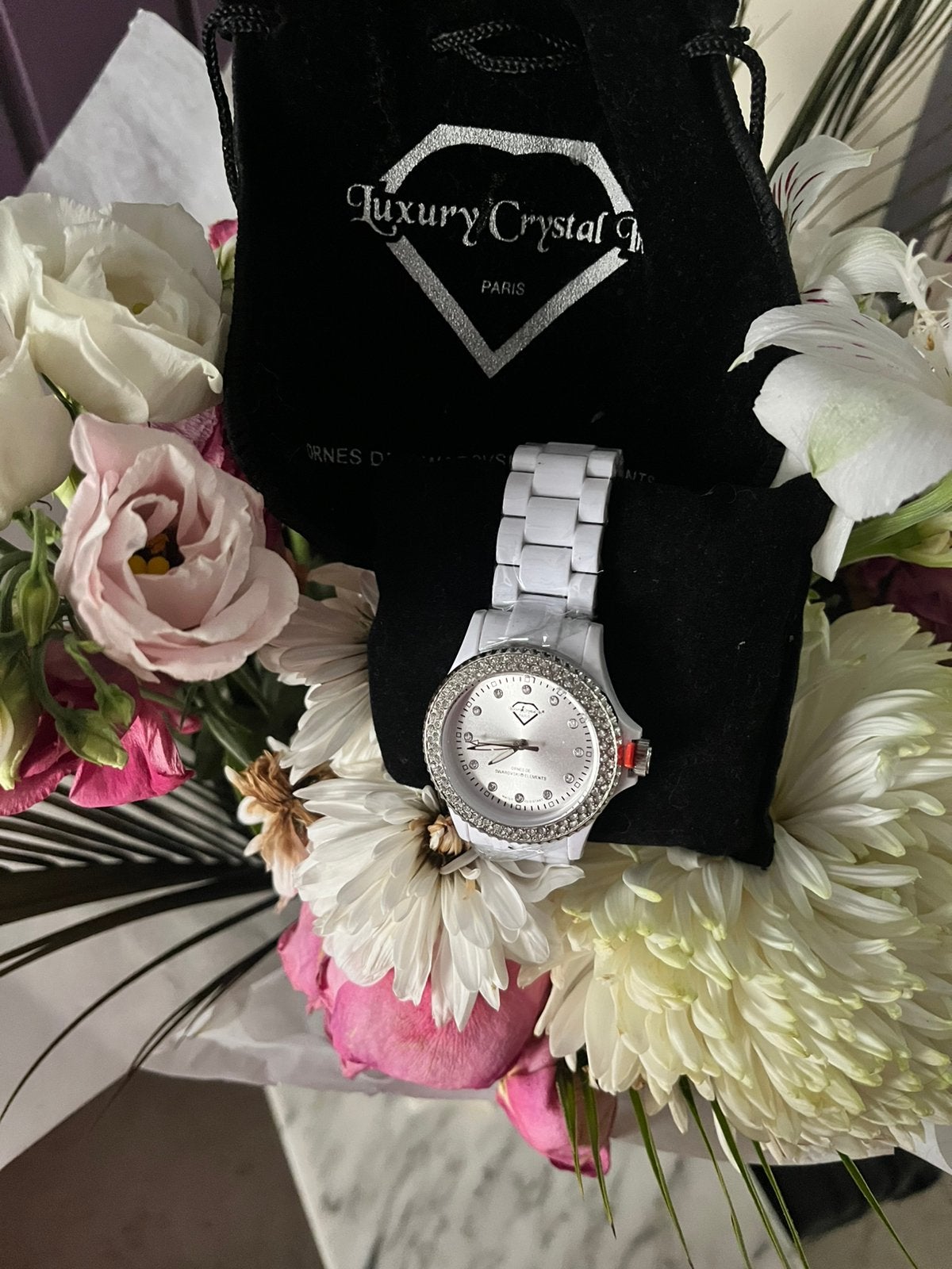 MONTRE ANALOGIQUE POUR FEMME BLANC ET ÉLÉMENTS SWAROVSKI, Ophalen of Verzenden, Nieuw