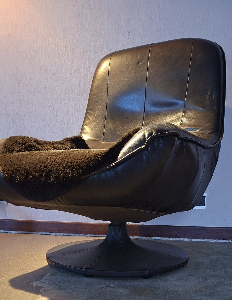 Vintage Space lederen zetel '60-'70, Ophalen, Eenpersoons, Hout, Vintage