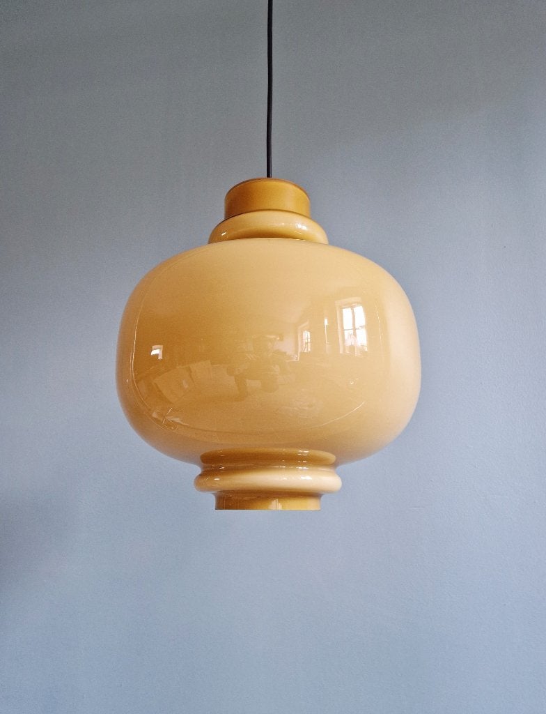 Scandinavische hanglamp in opaline mosterd, H-A Jakobsson, Ophalen of Verzenden