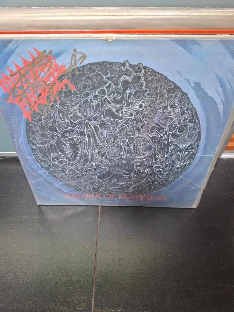 lp-morbid angel-altars of madness-white splatter-gesigneerd?, Gebruikt, 1990 - 1999, Ophalen of Verzenden, 12 inch