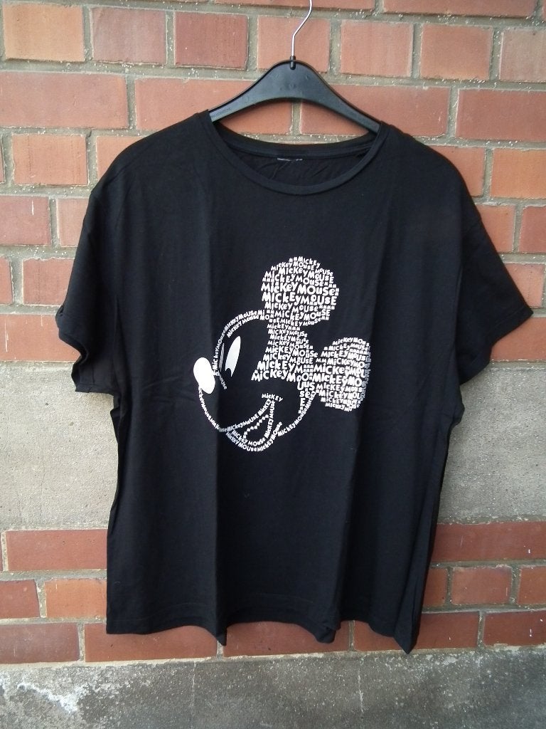 T-shirt noir pour femme. Mickey Mouse (Disney), Taille 42/44 (L), Manches courtes, Sans marque, Comme neuf