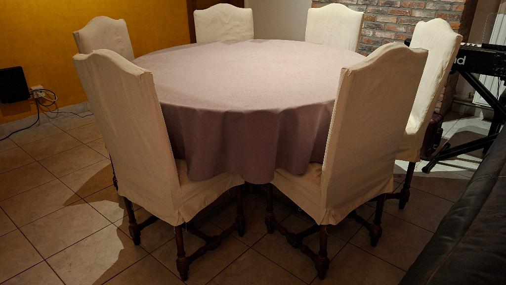 Ronde tafel met 6 stoelen, Huis en Inrichting, Tafels | Eettafels, Ophalen, Gebruikt, Rond, Vijf personen of meer