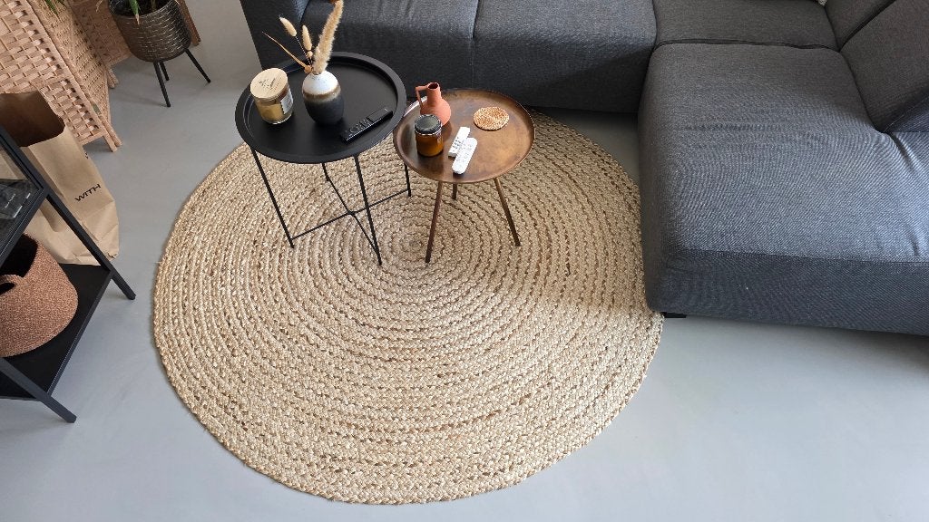 Rond juten vloerkleed / tapijt – naturel – 165 cm, Ophalen, Gebruikt, Beige, 150 tot 200 cm