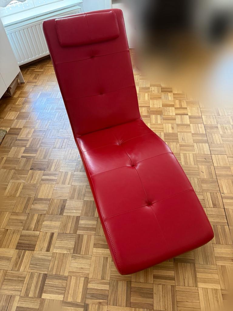 Chaise longue design rouge Vermeulen – très bon état, Maison & Meubles, Enlèvement, Comme neuf, Cuir