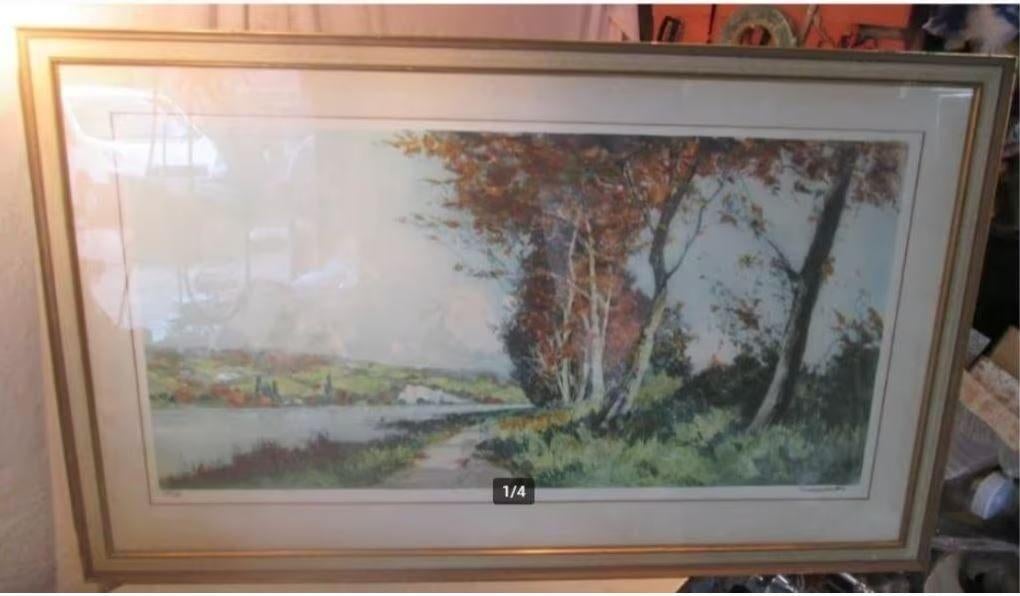 Belle sérigraphie « Rivière et colline » - Launay, Enlèvement ou Envoi