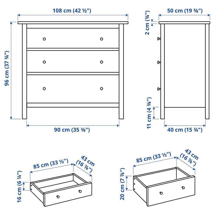 HEMNES commode 3 tiroirs, 3 ou 4 tiroirs, 25 à 50 cm, Moins de 100 cm, 100 à 150 cm