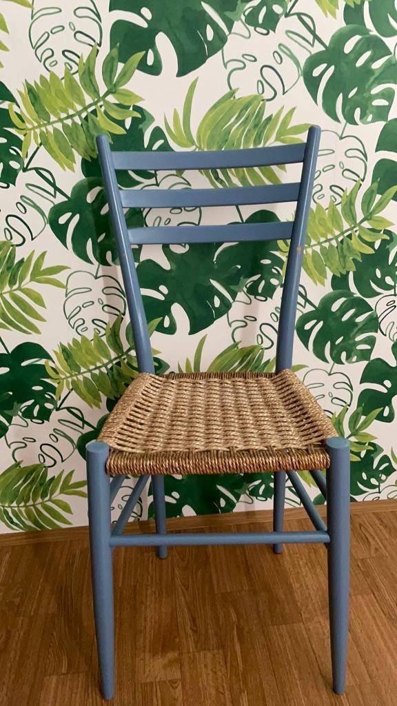 houten stoel - mooie blauwe kleur, Huis en Inrichting, Stoelen, Ophalen, Gebruikt, Blauw, Eén