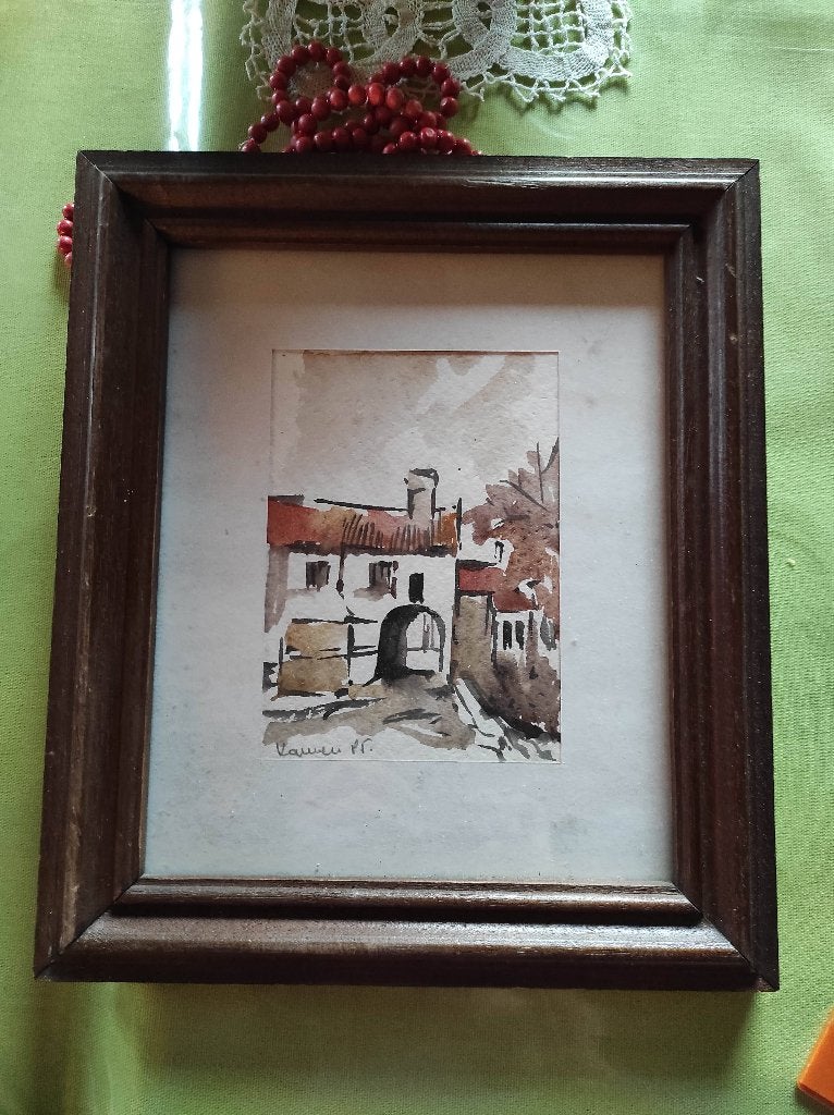 vintage kader in aquarel, Antiquités & Art, Enlèvement ou Envoi, Tableau, Aquarelle, Fait main