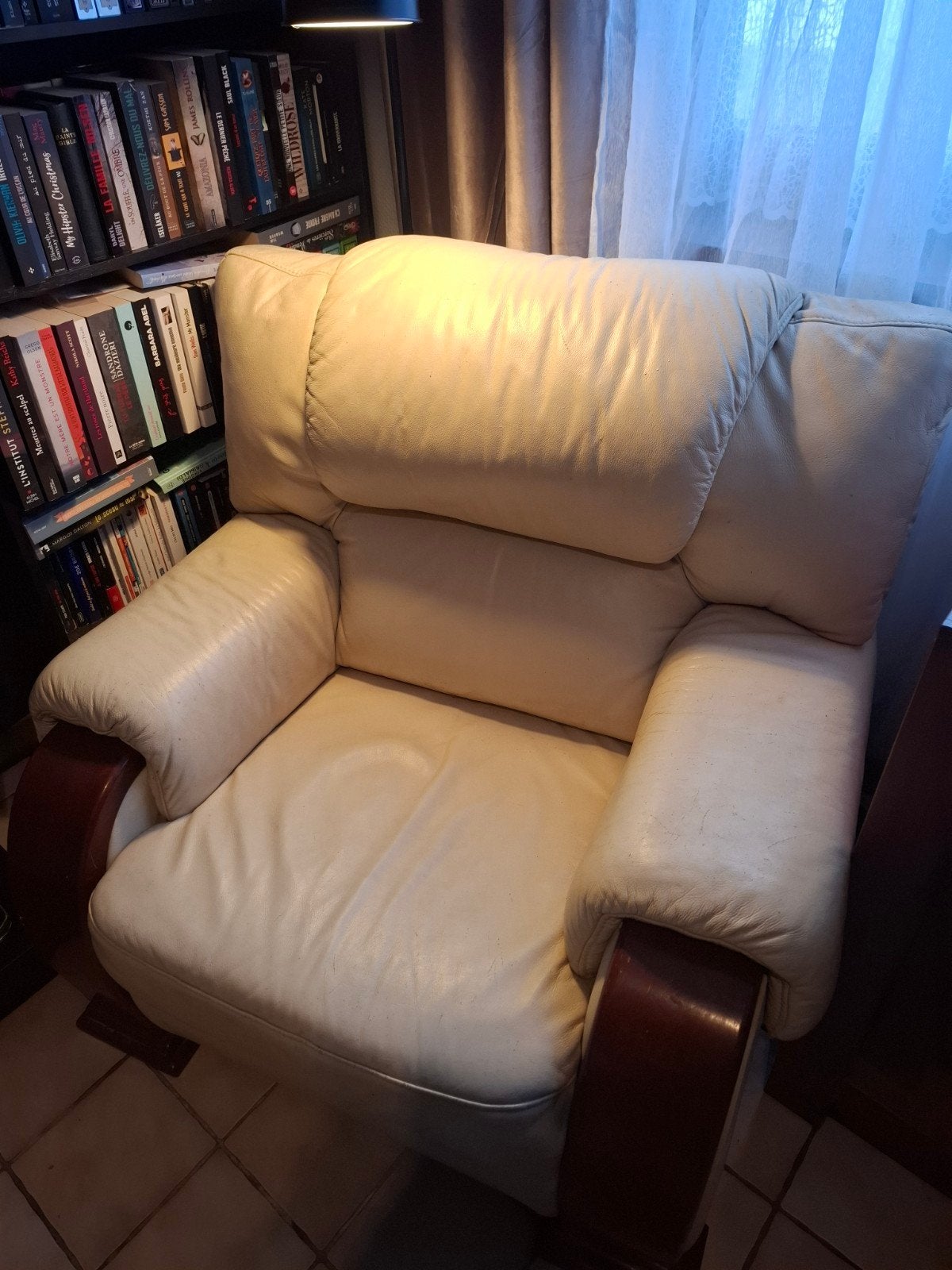 fauteuil cuir creme (GRATUIT), Ophalen, Gebruikt, Eenpersoons, Leer
