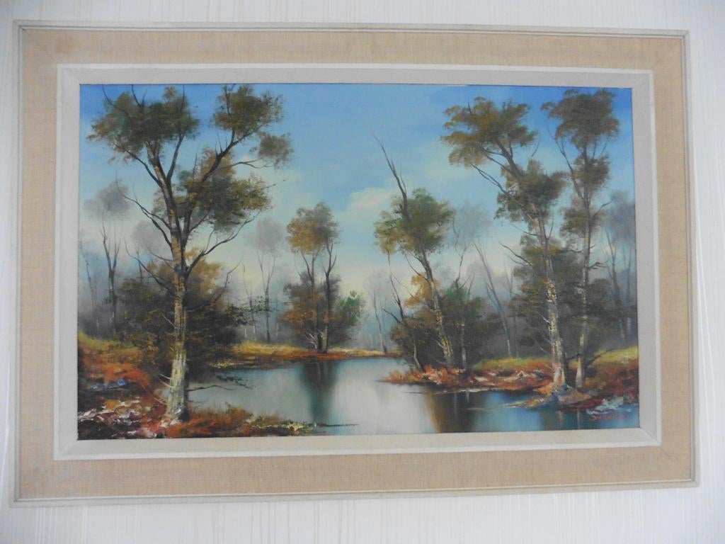 Peinture encadrée et signée - paysage - vintage, Enlèvement