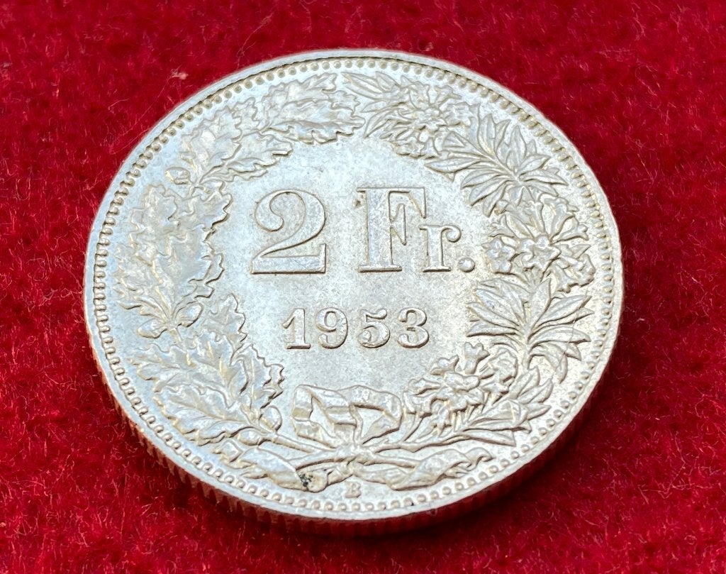 Ancienne Pièce de 2 Francs Suisse de 1953 en Argent, Enlèvement ou Envoi, Argent