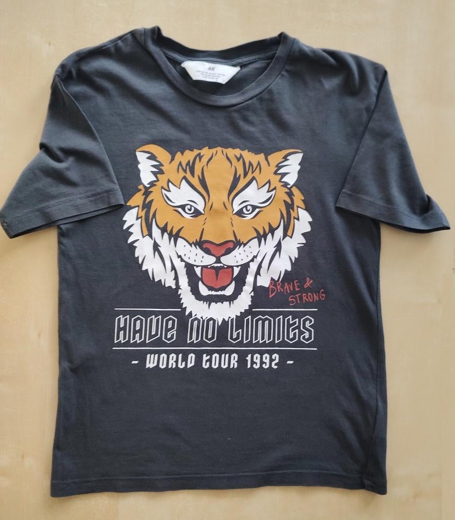 Antracietgrijze t-shirt tijger, maat 122/128, Jongen of Meisje, H&M, Ophalen of Verzenden, Zo goed als nieuw