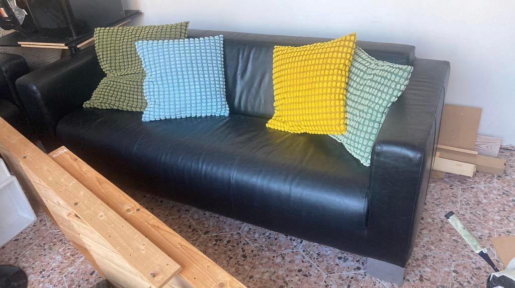 3zit retrolook zetel in leder, Ophalen, Gebruikt, Tweepersoons, Leer