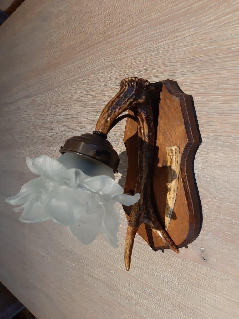 Wandlampje met hertengewei, Ophalen, Zo goed als nieuw, Wandlamp, E27 (groot)