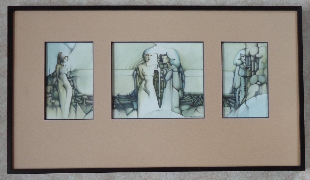 DANNY BLOES / TRIPTIEK / ORIGINEEL WERK / 47x83cm / KADER, Antiquités & Art, Art | Peinture | Moderne, Enlèvement, Papier/carton