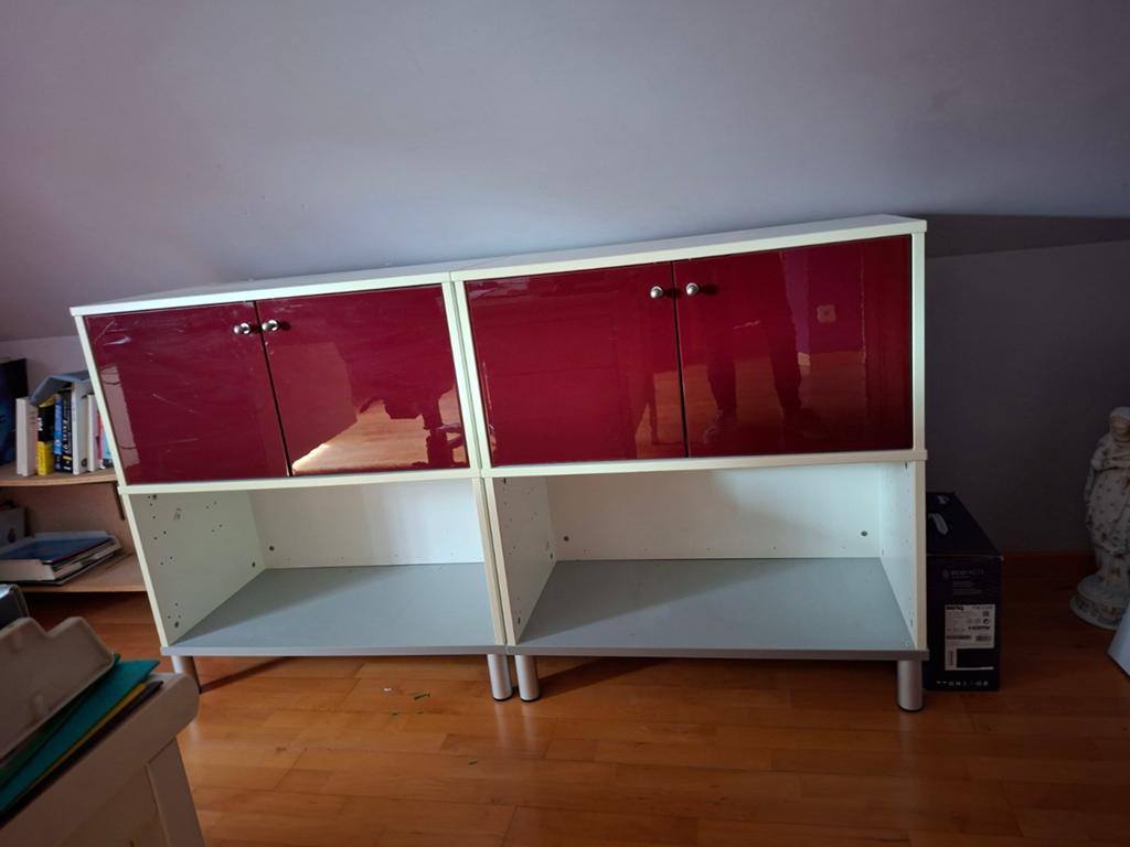 2 (bureau) kastjes. Donkerrood/wit, glanzend., Huis en Inrichting, Ophalen, 50 tot 100 cm, Zo goed als nieuw, Minder dan 100 cm