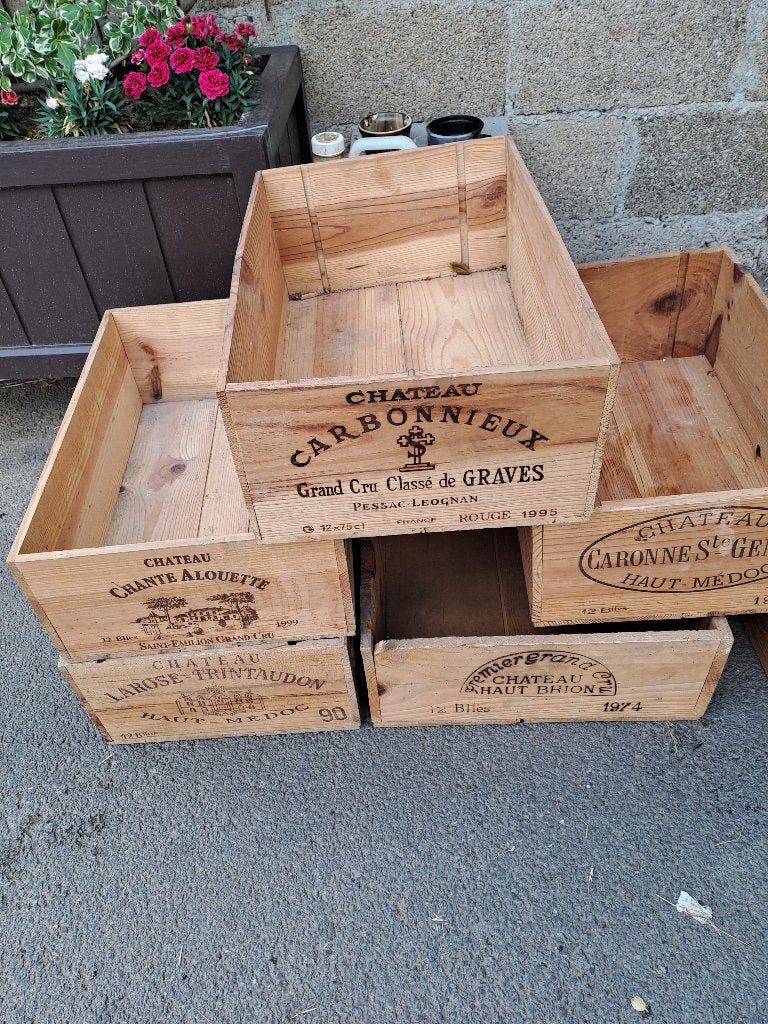 5 + 1 caisses à vin en bois vides déco anciens vins, 25 bouteilles ou plus, Enlèvement, Utilisé, Bois