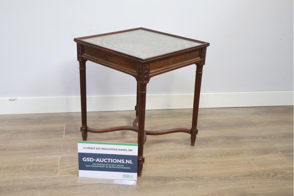Antiek Houten Wijntafel met Glazen Blad