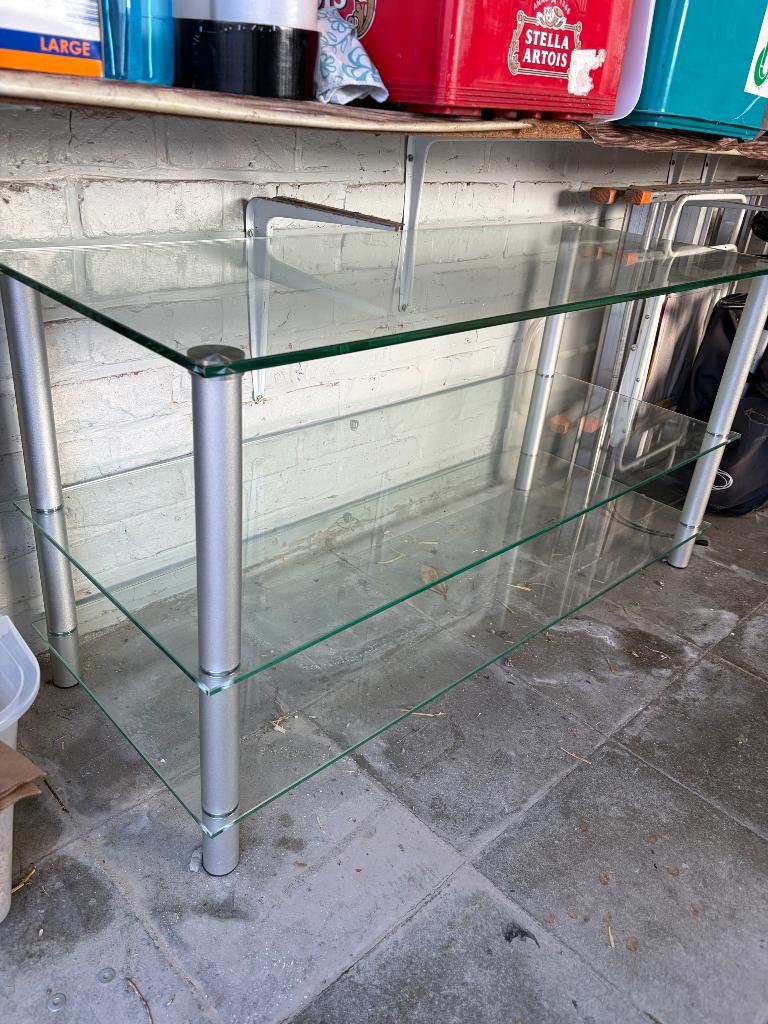 Glazen tv meubel, Ophalen, 100 tot 150 cm, Minder dan 100 cm, 50 tot 75 cm