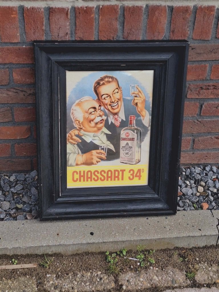 Oude Chassart drank reclame poster in lijst., Enlèvement ou Envoi, Utilisé, Panneau publicitaire