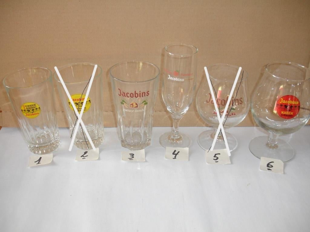 Bierglazen Jacobins, gueuze, kriek, brij. Vander Ghinste, Verzamelen, Biermerken, Ophalen of Verzenden, Zo goed als nieuw, Glas of Glazen