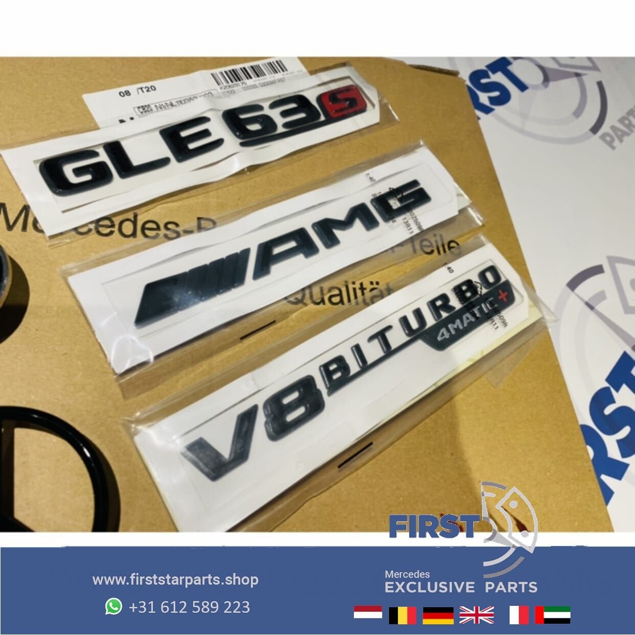 V167 C167 GLE63 4MATIC+ STER AMG LOGO SET ZWART EMBLEMEN SET, Utilisé, -, -, Enlèvement ou Envoi