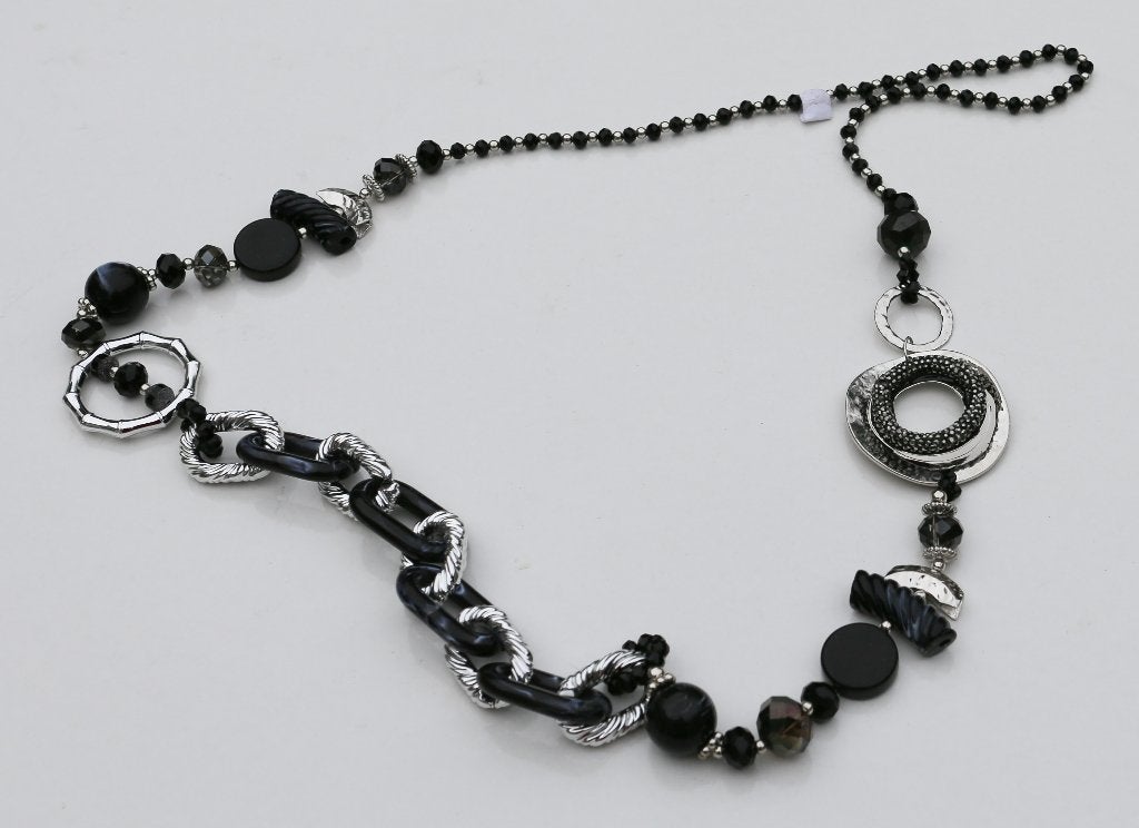 Negen! Schitterende lange ketting in zwart en zilver, Ophalen of Verzenden, Nieuw, Zilver, Overige materialen