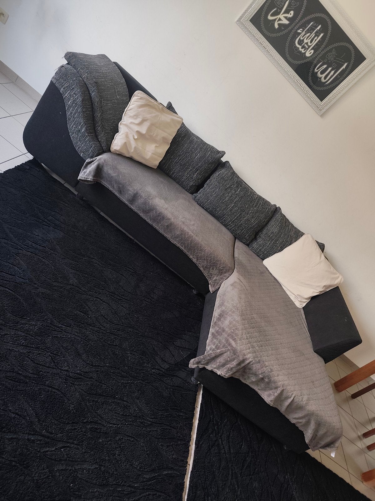 Zetel + 2 zwart tapijt 160230CM moet sneel weg, Enlèvement ou Envoi, Noir