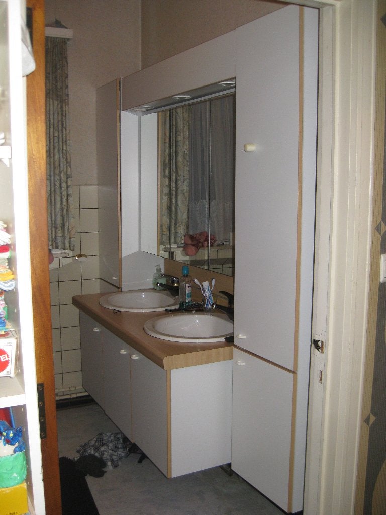 Meuble de salle de bain complet blanc/hêtre + accessoires, Enlèvement, Comme neuf