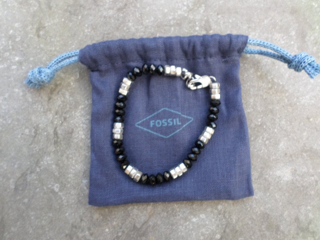 Fossil armband nieuwe zwarte zilveren kralenkast voor heren, Staal, Zwart, Nieuw, Ophalen of Verzenden