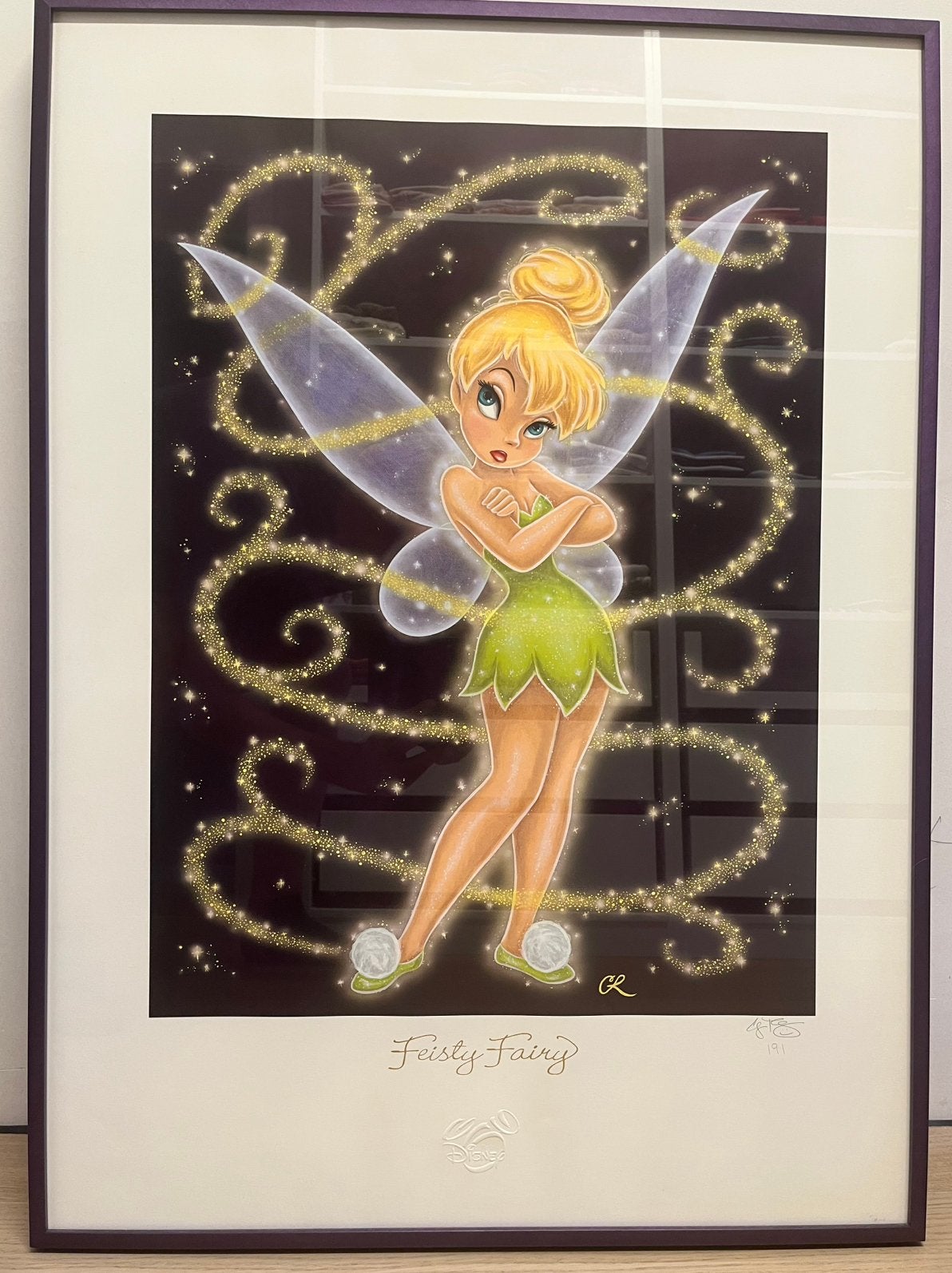 Disney litho “Fiesty Fairy”. ( Tinkerbell ), Antiquités & Art, Art | Lithographies & Sérigraphies, Avec certificat d'authenticité