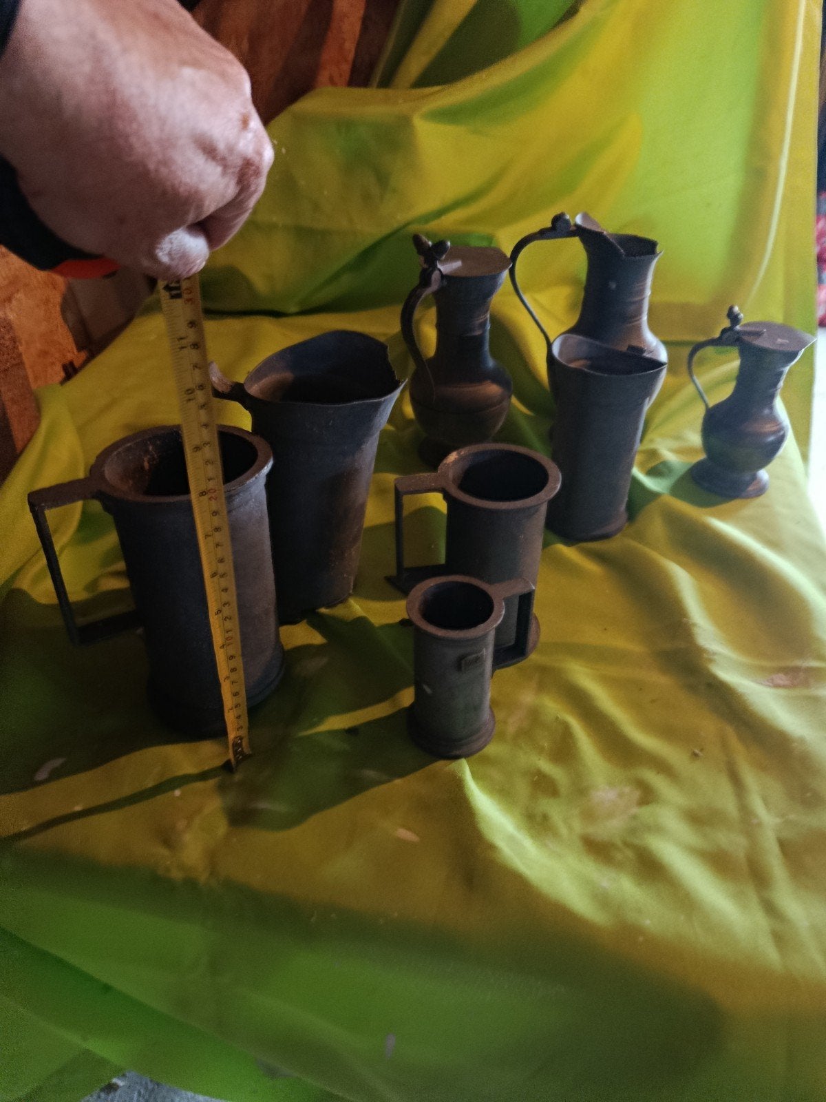 7 tinnen potten en kannen, Antiek en Kunst, Ophalen