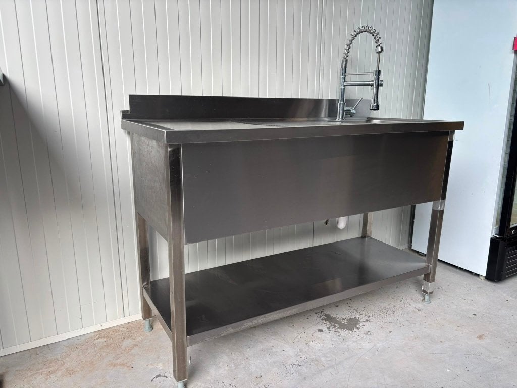 RVS Spoeltafel 140 cm met Flexibele Voorspoeldouche, Ophalen, Zo goed als nieuw