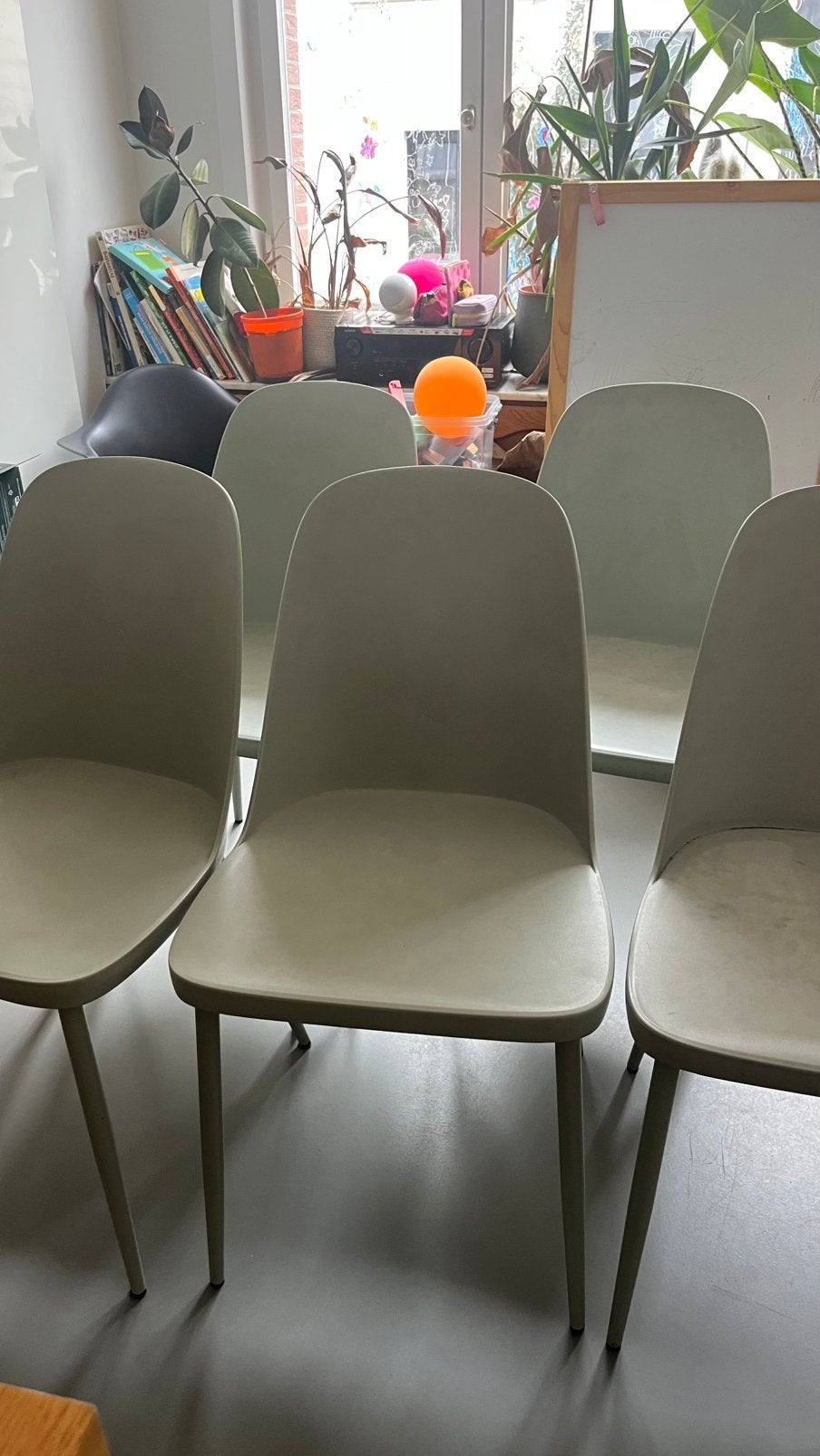 5 groene stoelen, Maison & Meubles, Chaises, Synthétique, Enlèvement, Autres couleurs, Modern scandinavisch