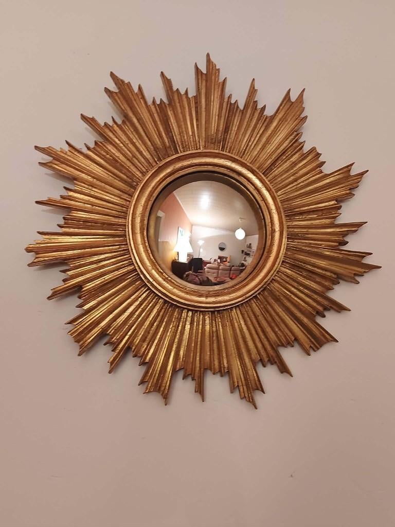 Mid-century zonnespiegel, sunburst spiegel, 1960s, Ophalen, Rond, Zo goed als nieuw, Minder dan 100 cm