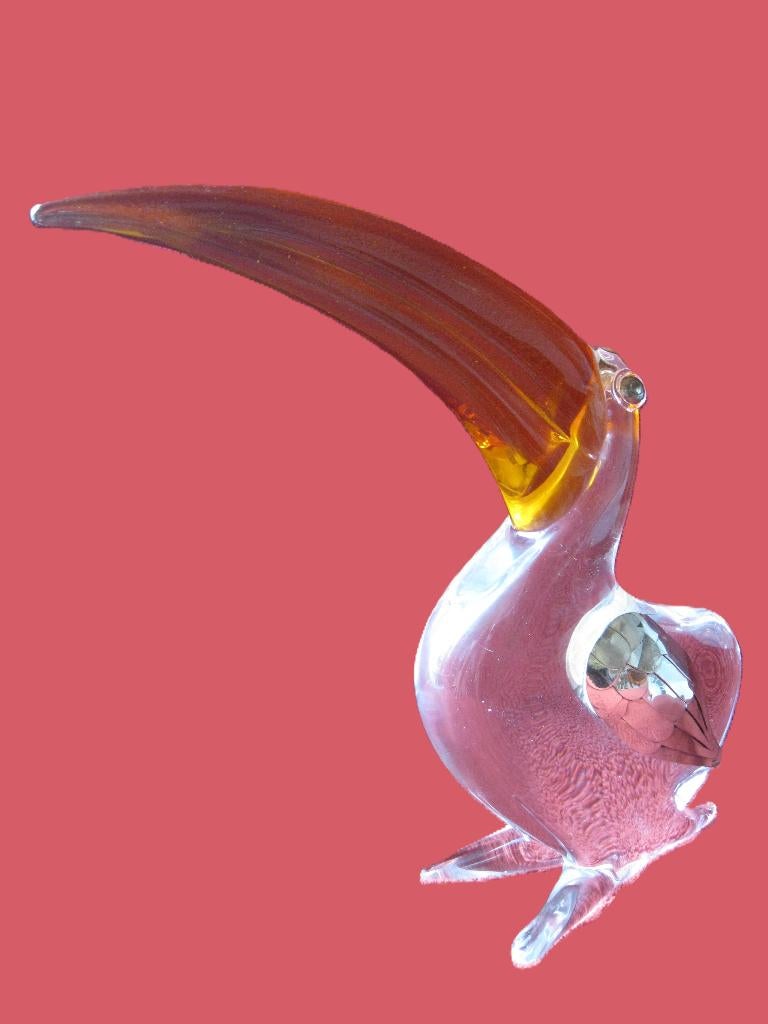 Murano vogel toekan met zilveren vleugels + ogen., Antiek en Kunst, Ophalen