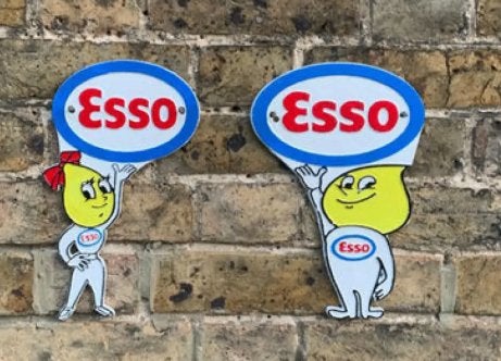 Set Esso benzine olie decoratie reclame borden van Gietijzer, Ophalen of Verzenden, Nieuw, Reclamebord