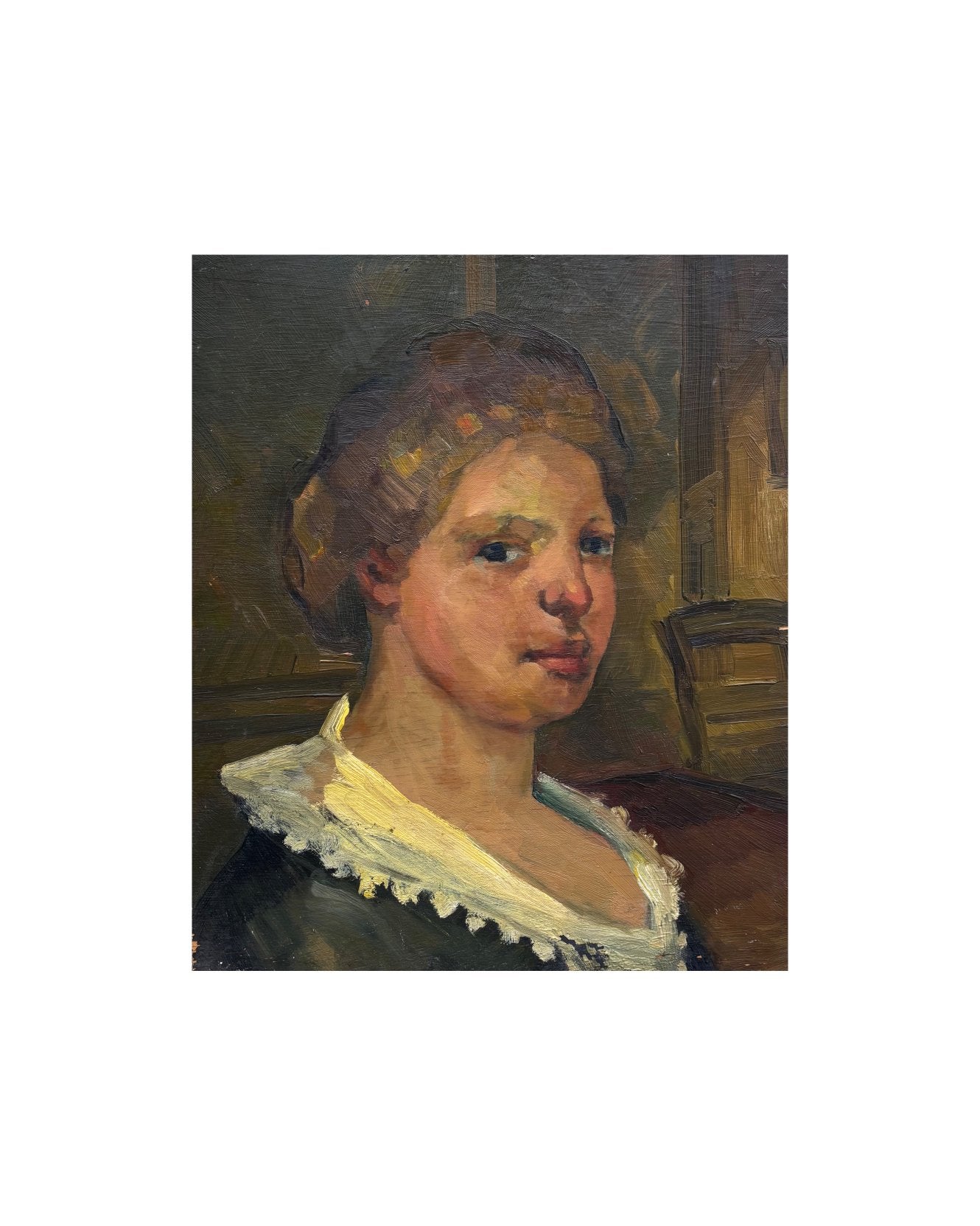 Peinture à l'huile « La Serveuse » de Gustave Balenghien, Portrait ou Personnes, Enlèvement ou Envoi, Peinture à l'huile, Panneau