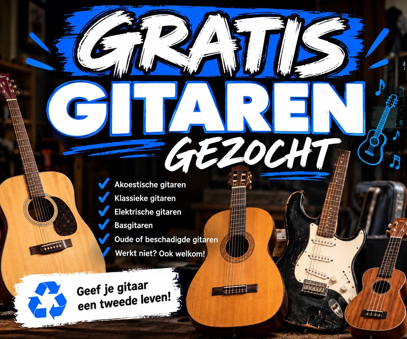 Gratis gitaren gezocht, Enlèvement