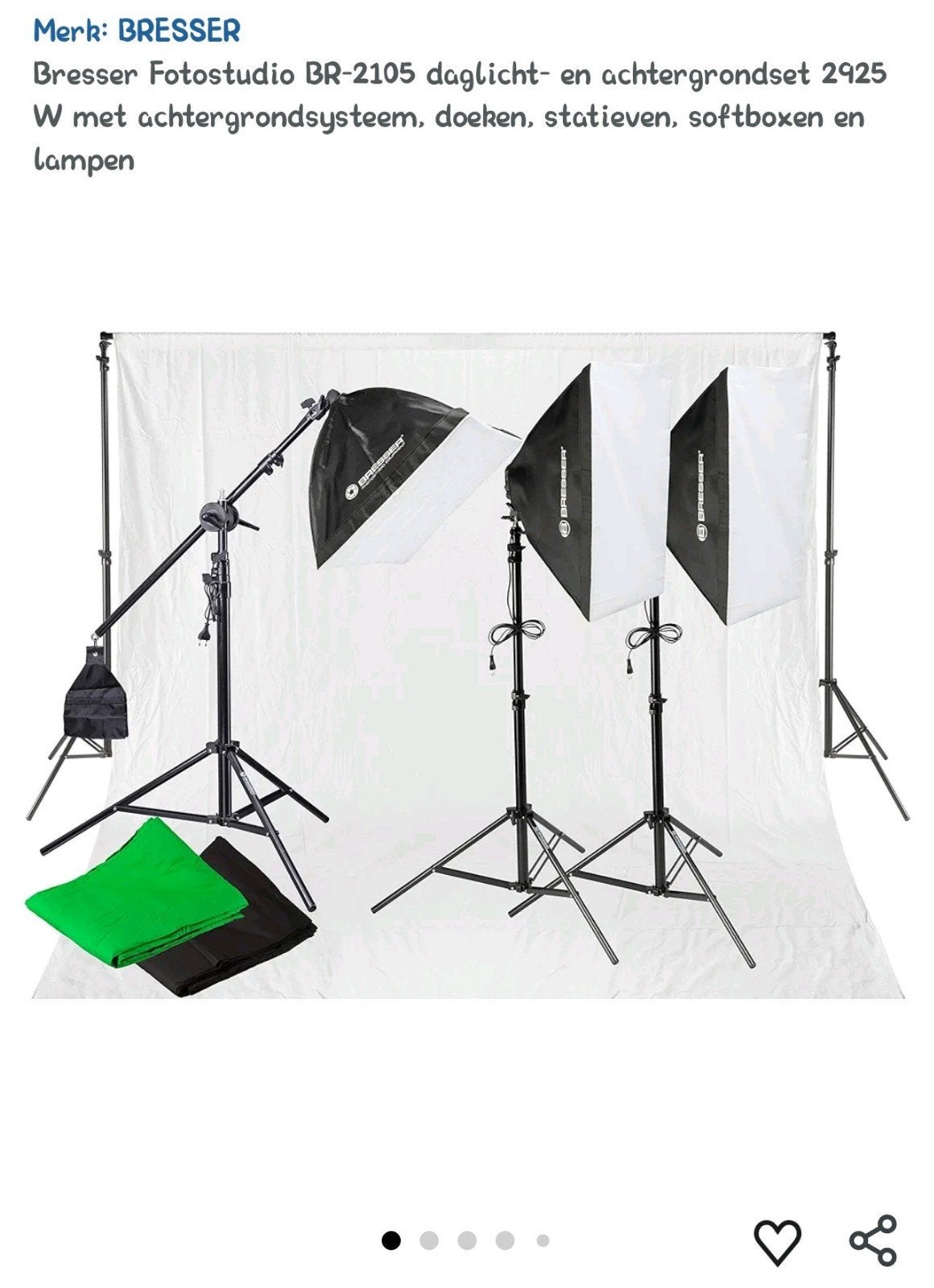 complete fotostudio en greenscreen, Enlèvement, Comme neuf, Bresser, Studio photo complet