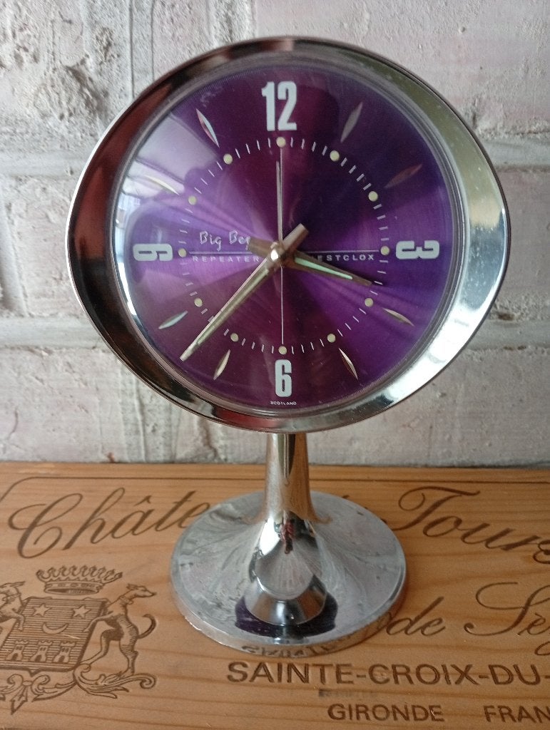 Westclox Big Ben Sculptura Space Age paarse vintage wekker, Antiek en Kunst, Antiek | Klokken, Ophalen