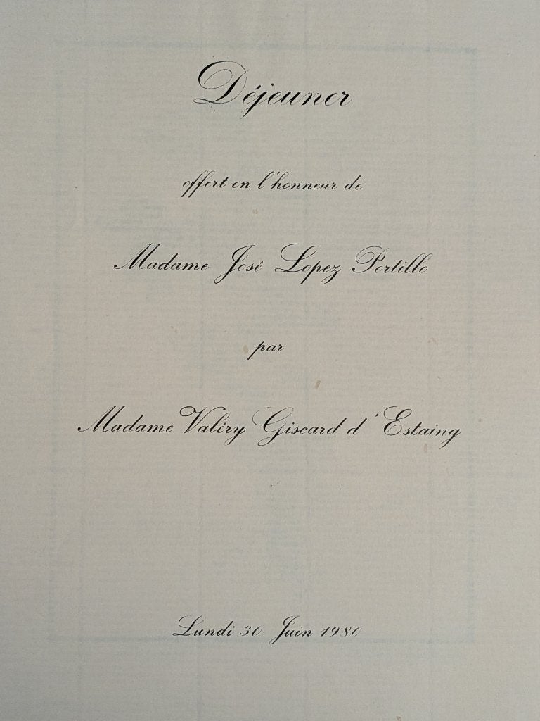 Menu Première dame de France Valéry Giscard d'Estaing, 1980, Antiquités & Art, Enlèvement ou Envoi