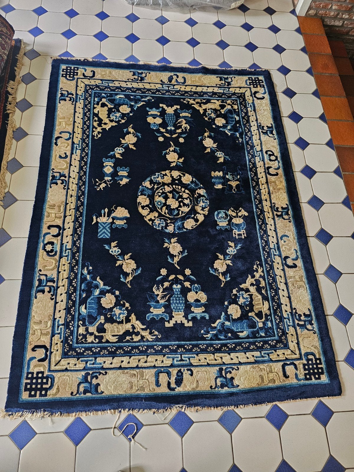 oosters / Chinees tapijt blauw beige tinten, Ophalen, Blauw