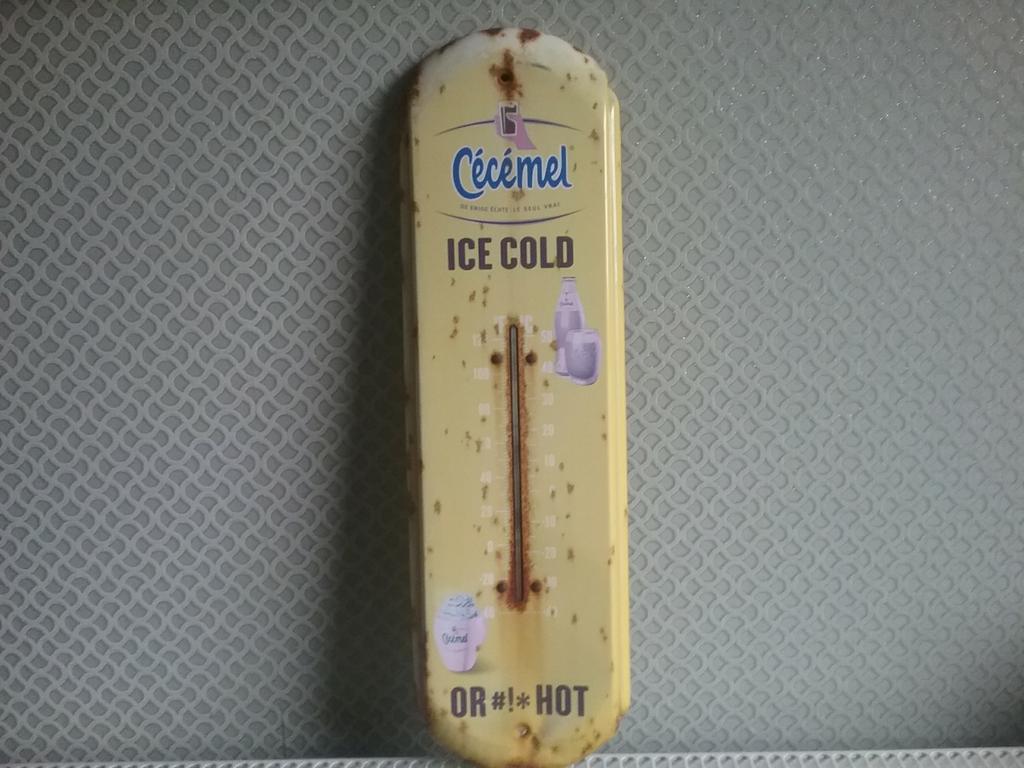 Blikken bord Cecemel thermometer., Verzamelen, Ophalen of Verzenden, Gebruikt